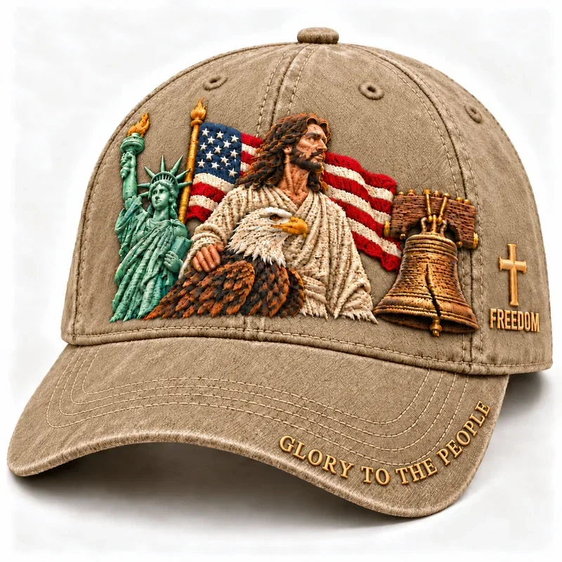 Khaki Faith and Freedom embroidered cap