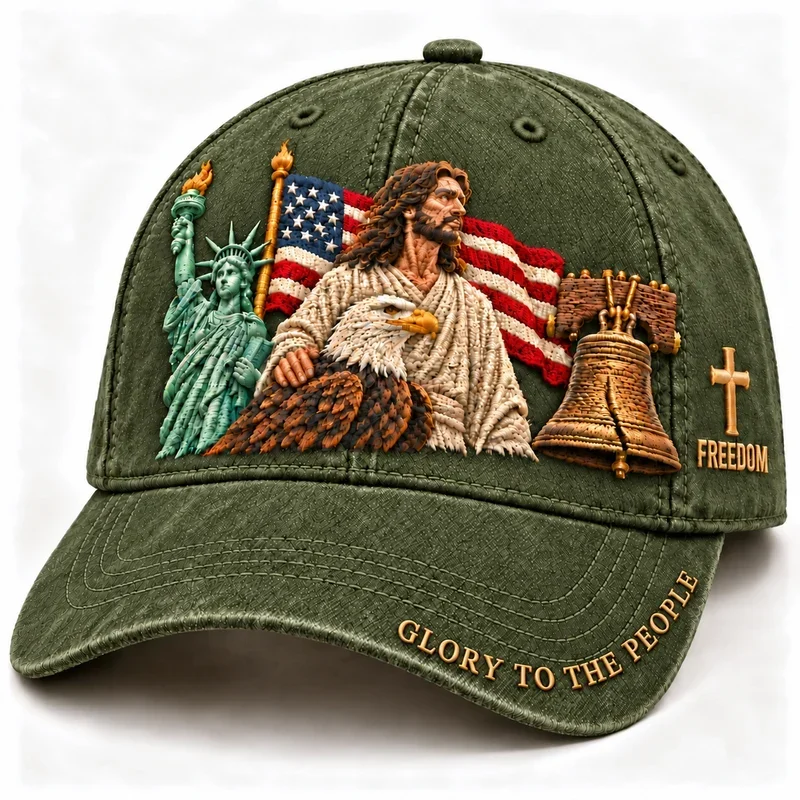 Green Faith and Freedom embroidered cap