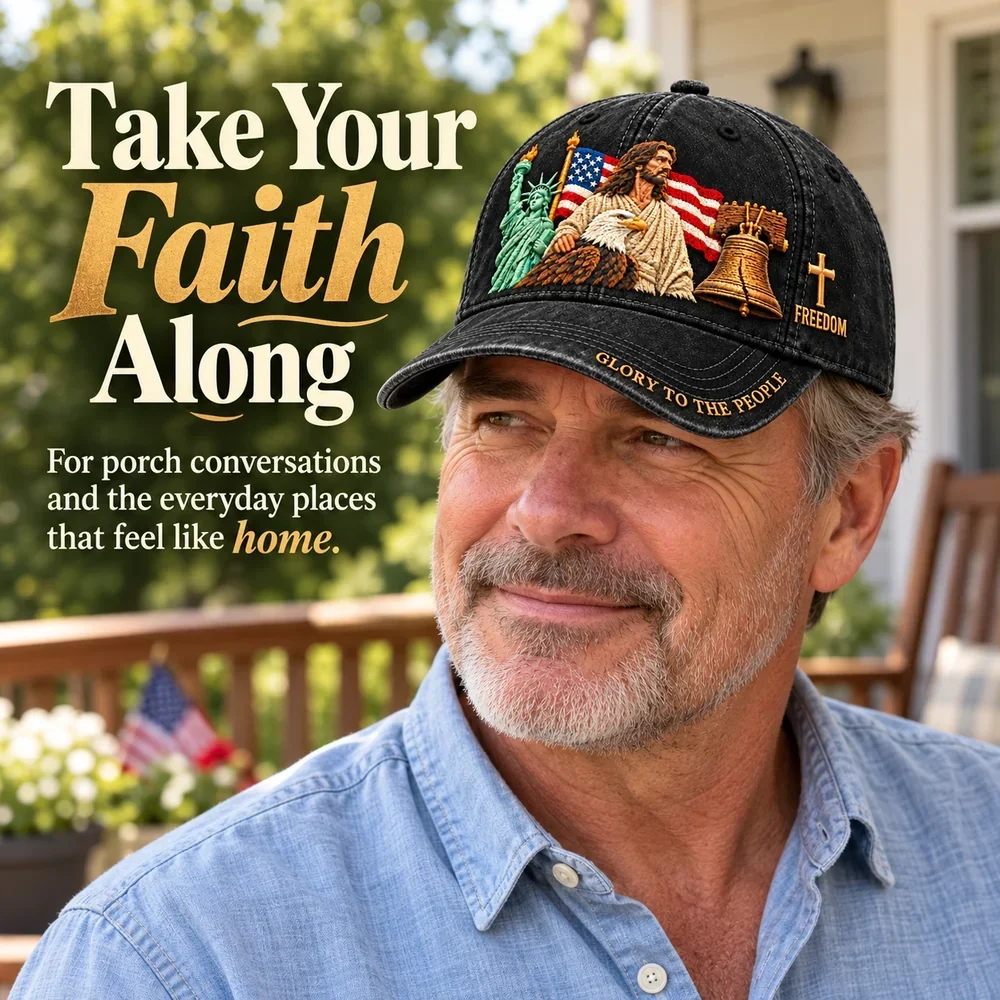 Older man wearing the cap on a backyard porch