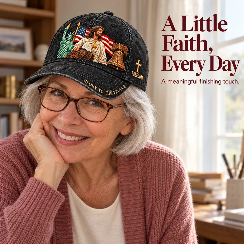 Woman with glasses wearing the cap at home