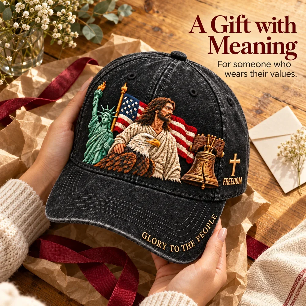 Faith and Freedom cap styled in tissue paper as a gift