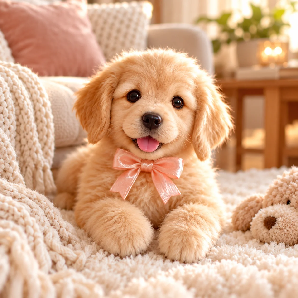 Light Cream Golden Buddy robotic puppy in cozy home
