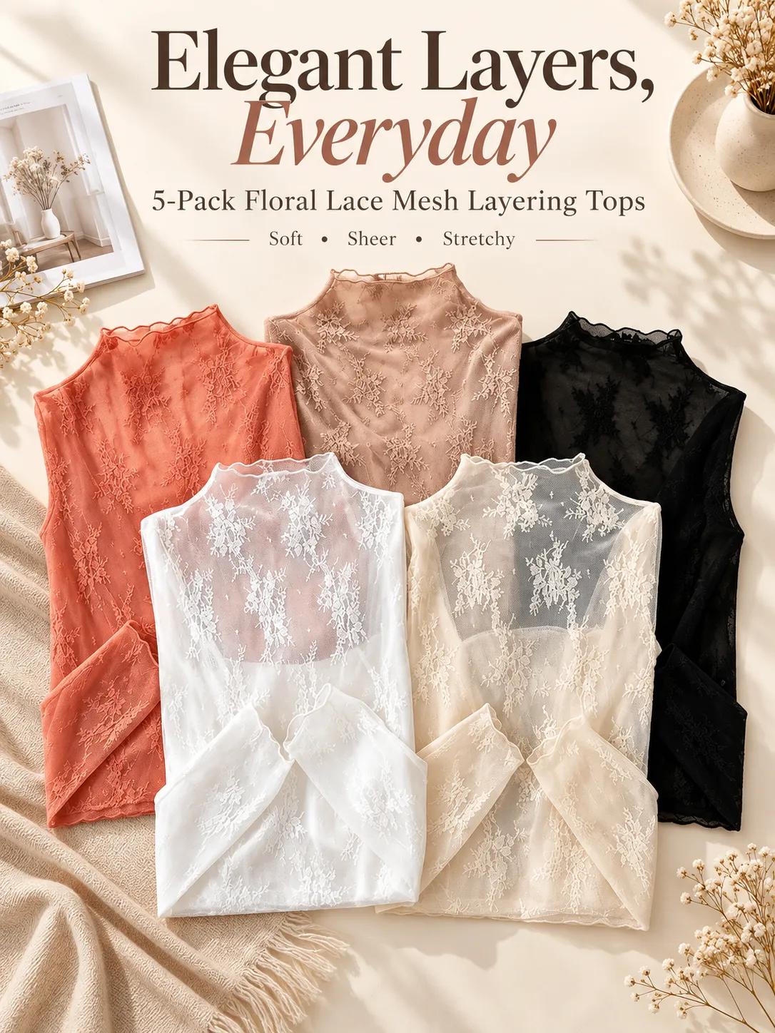 Women's floral lace layering tops in an elegant outfit