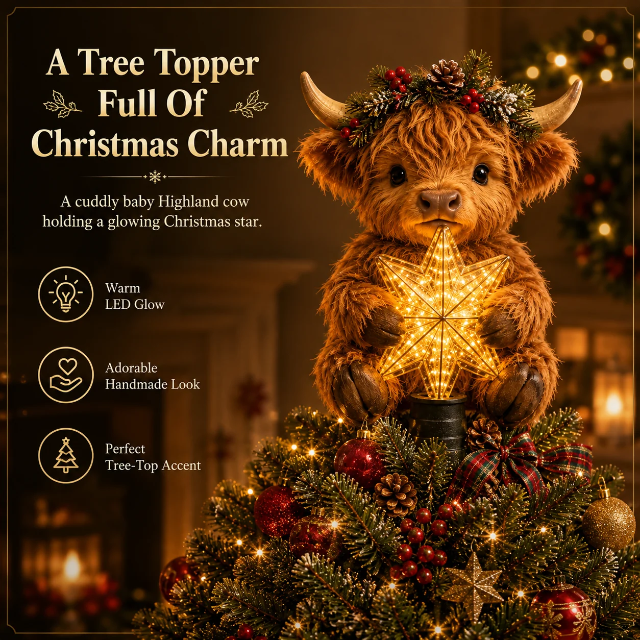 Highland Cow Christmas Tree Topper