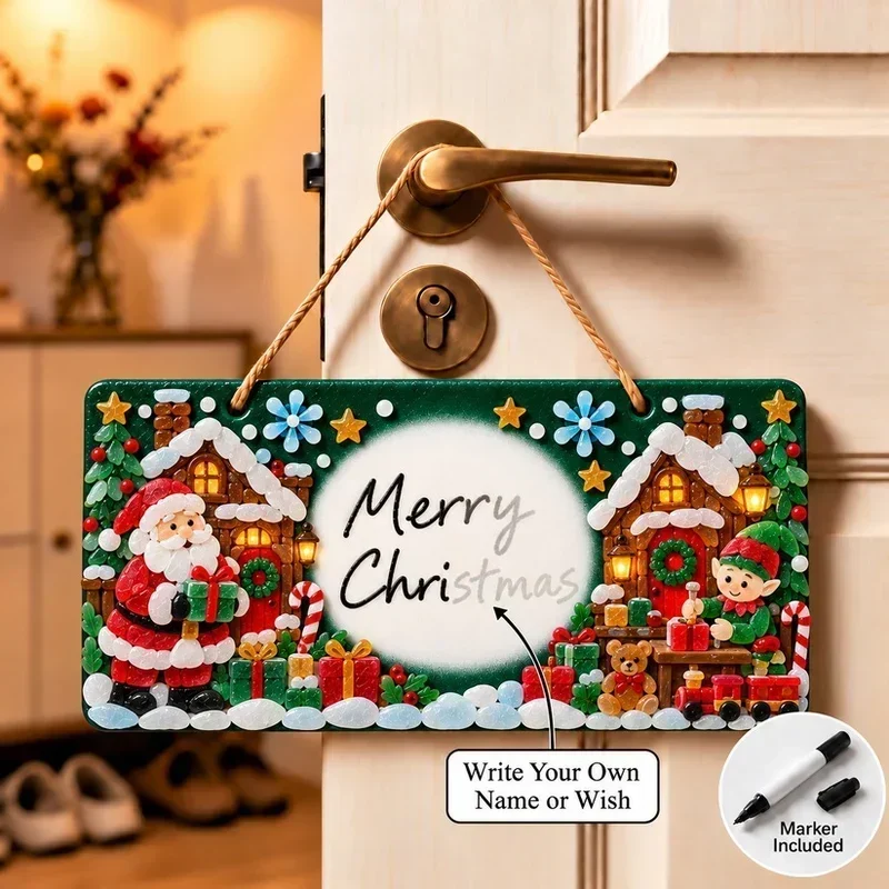 Santa’s Merry Workshop sea glass Christmas sign style