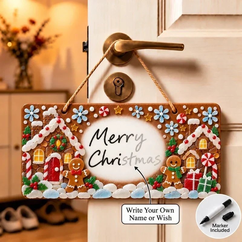 Gingerbread Christmas Cottage sea glass Christmas sign style