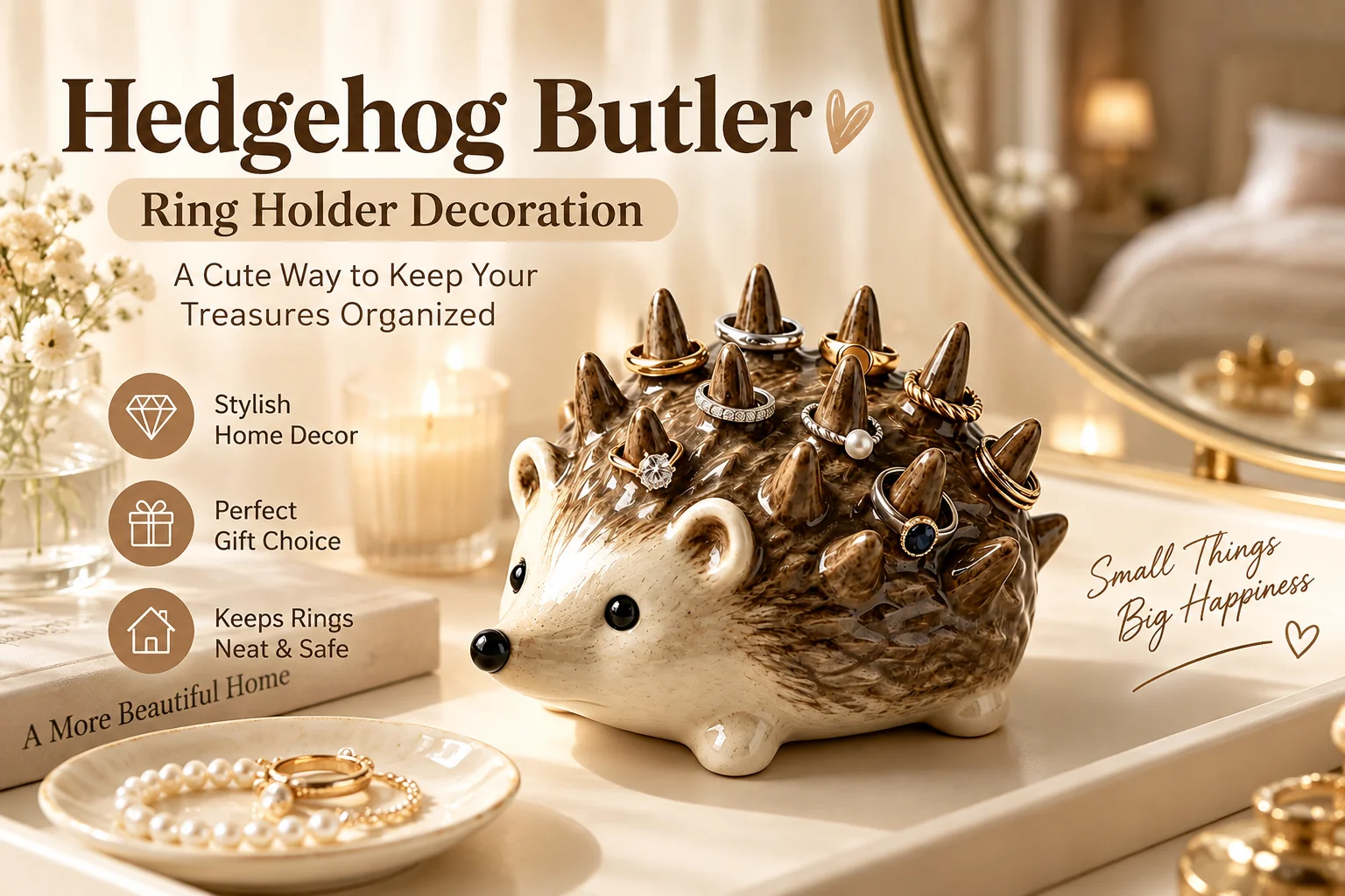Hedgehog Shape Trinket Storage Organizer Stand
