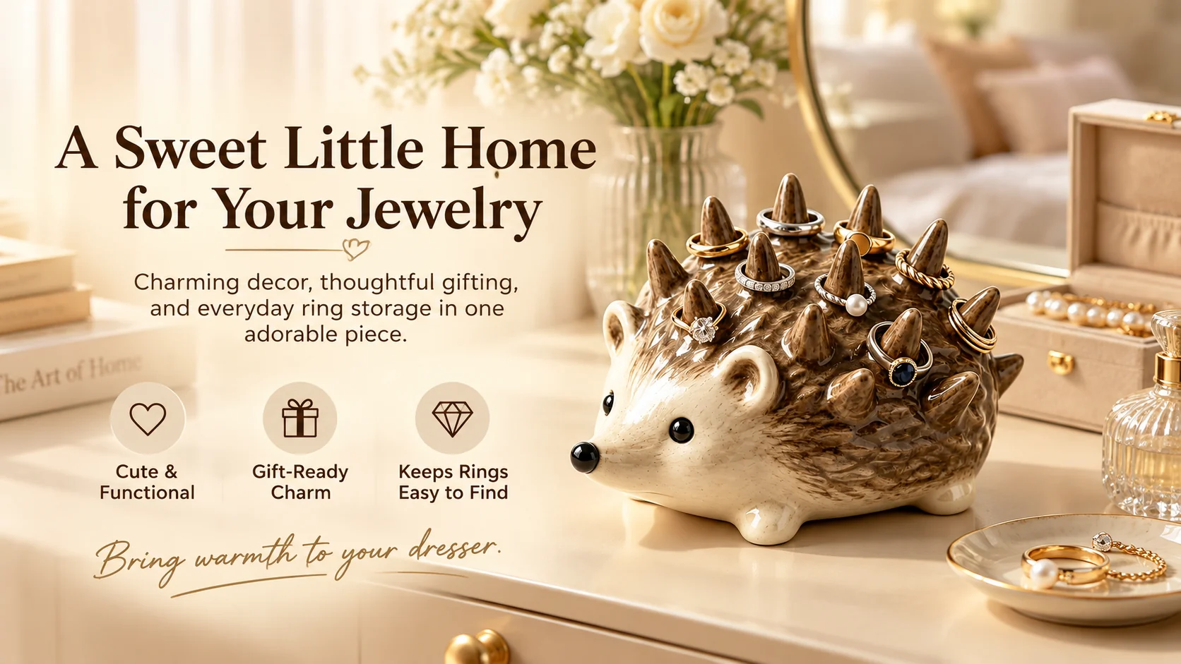 Hedgehog trinket organizer styled in a cozy home