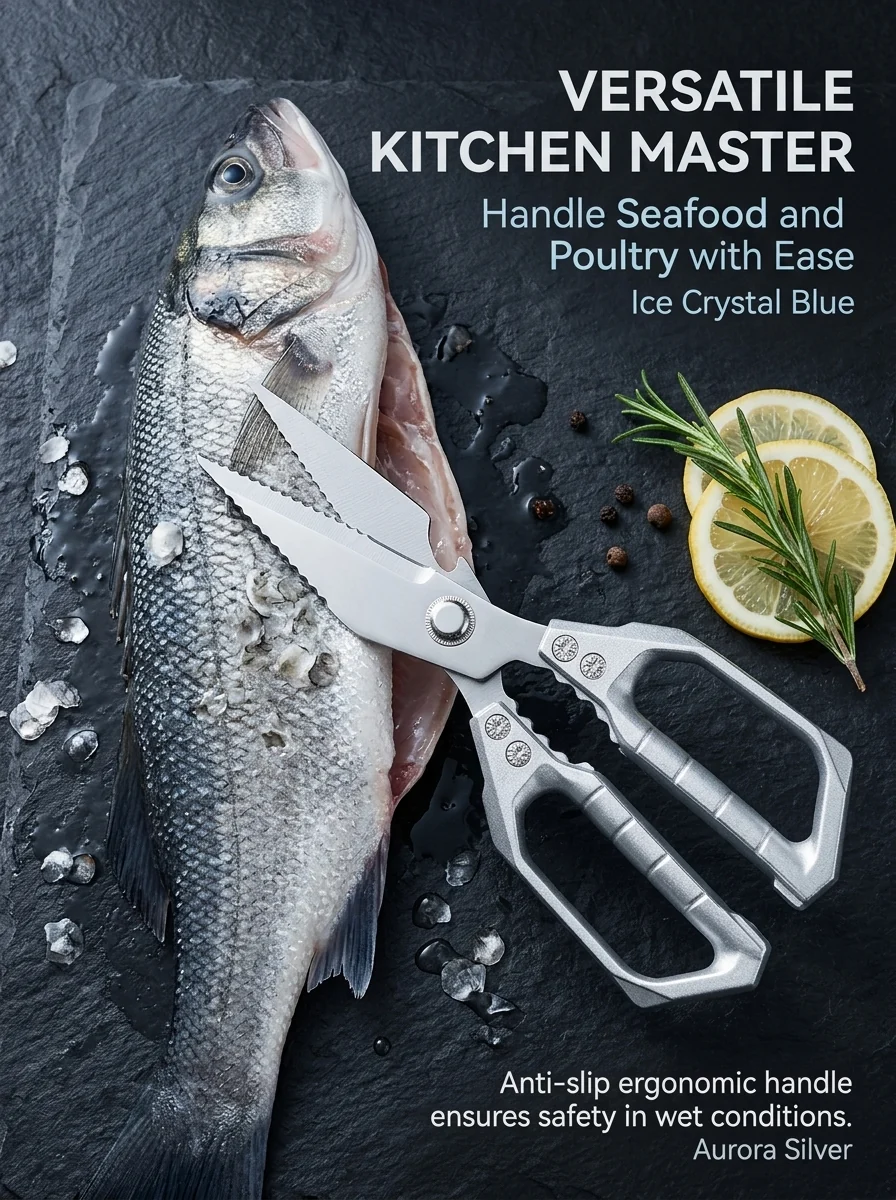 Kitchen shears used for fish and poultry preparation