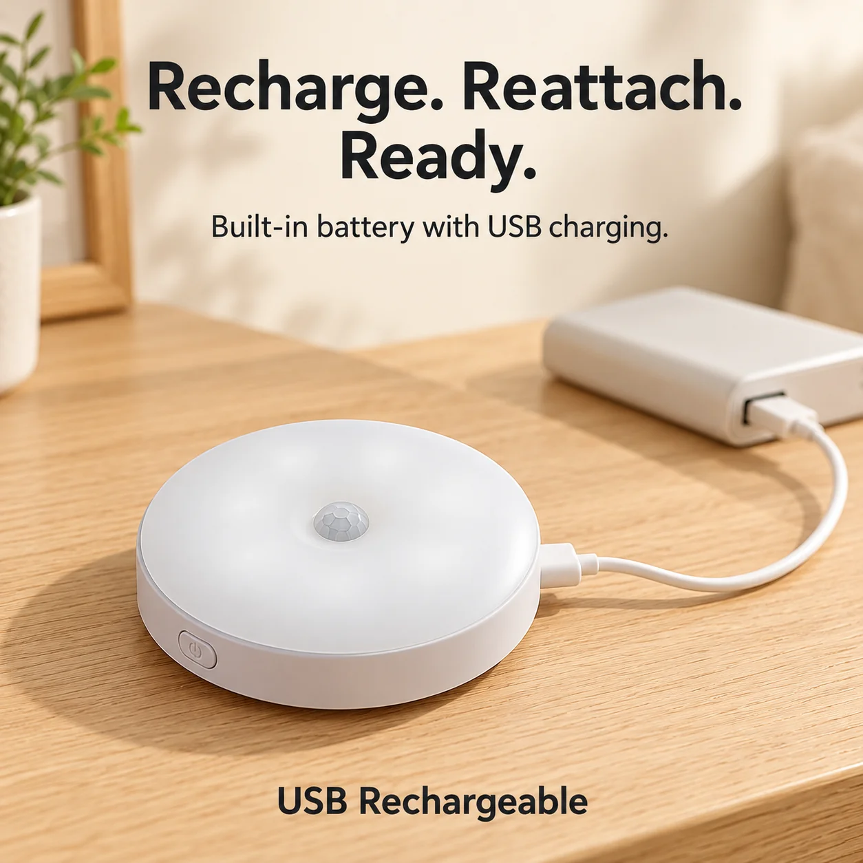 USB rechargeable motion sensor night light and charging cable
