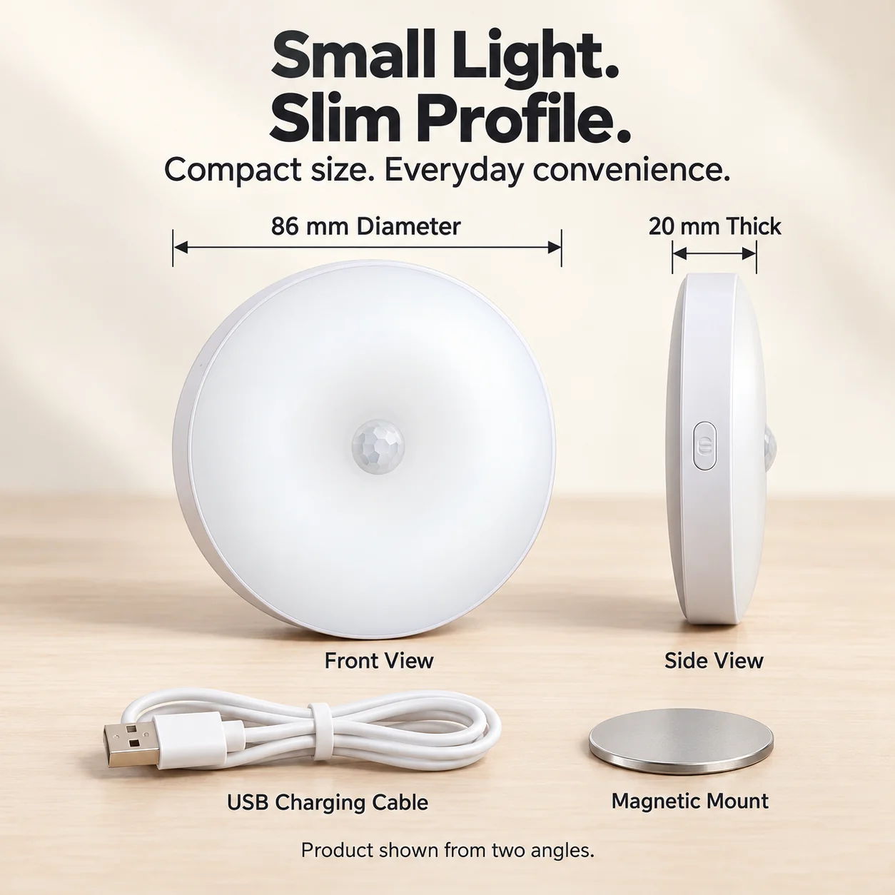 Dimensions of the 86 mm round motion sensor night light