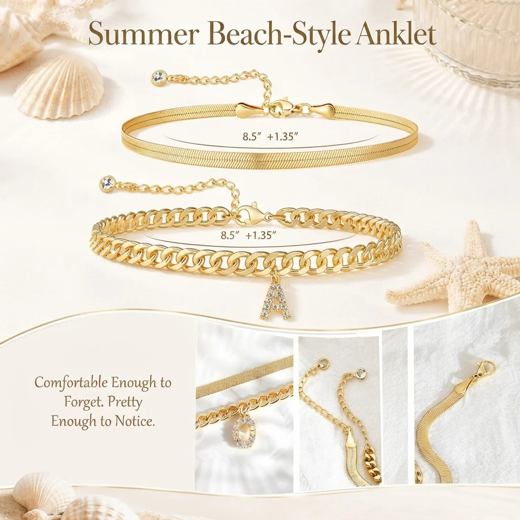 Personalized initial anklet size and detail