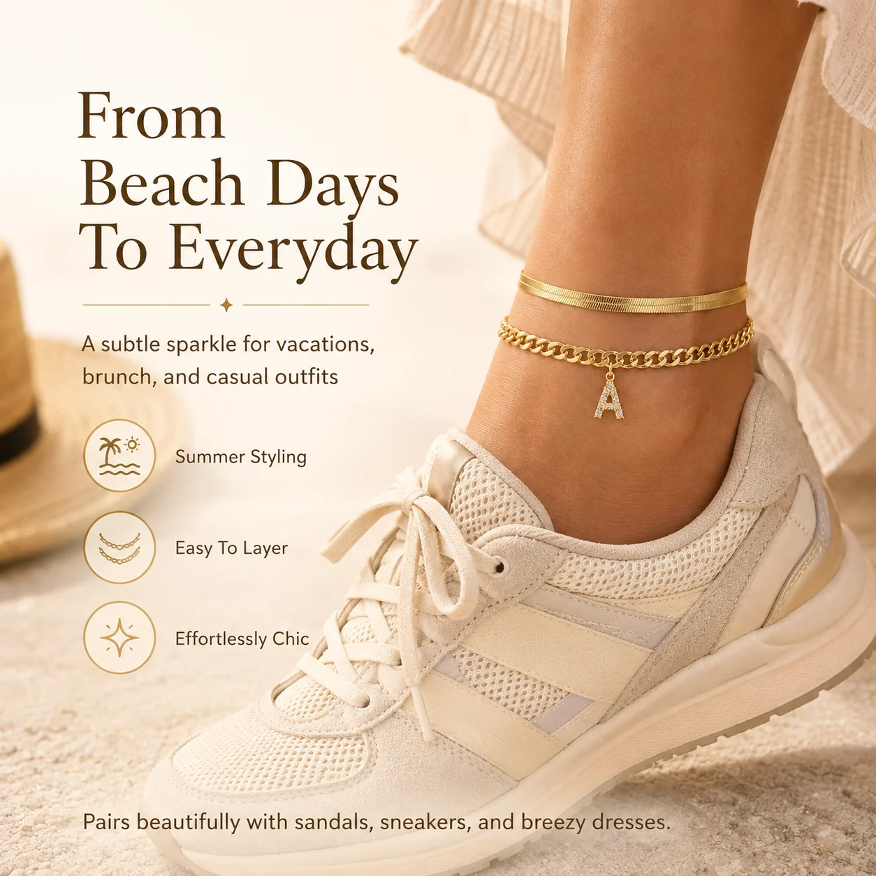 Gold initial anklet summer styling