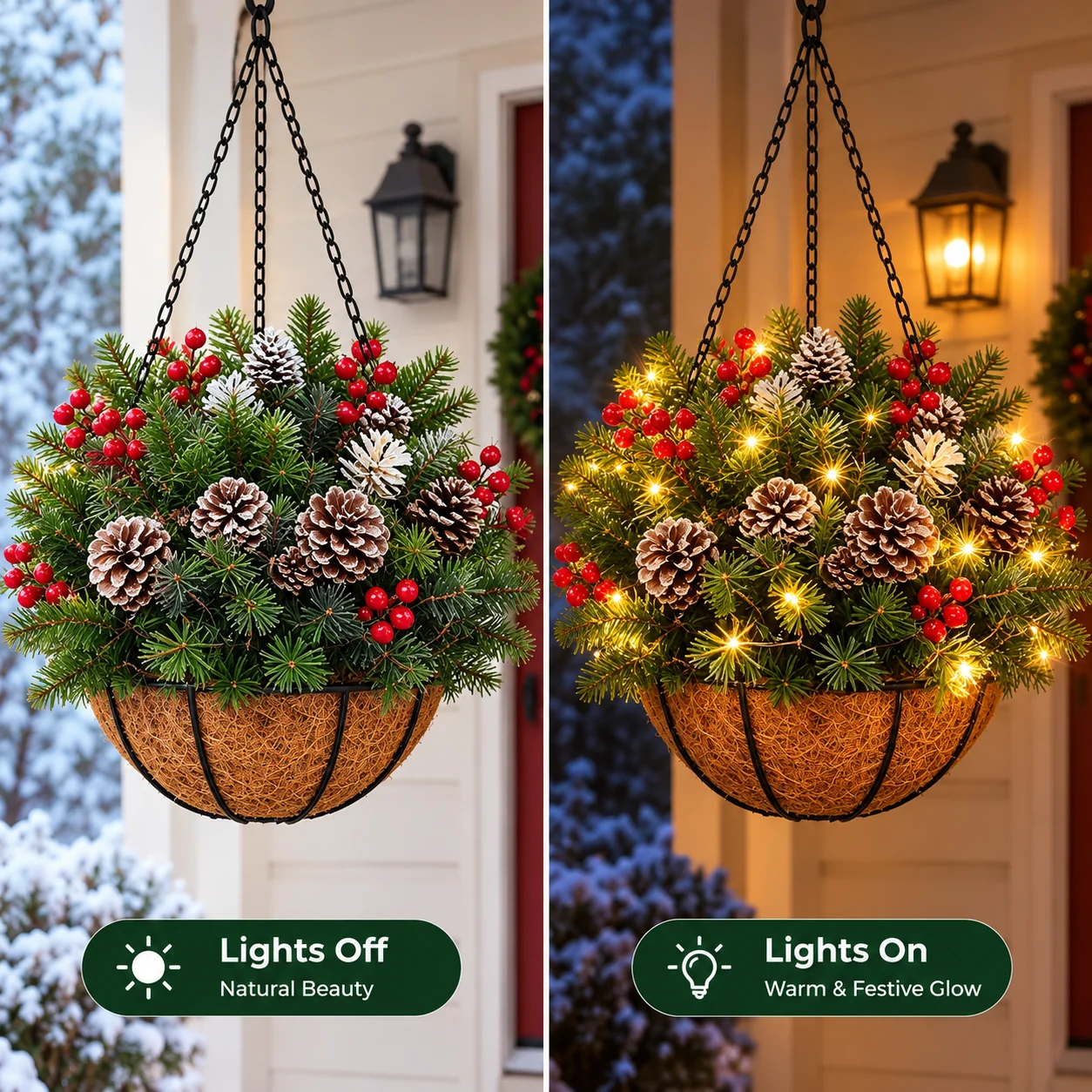 Pre-lit Christmas hanging basket product specifications