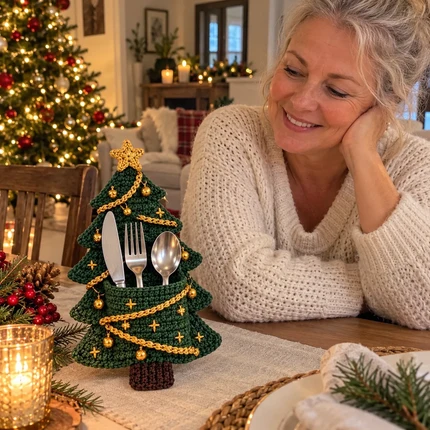 Crochet Christmas Tree Cutlery Holder Pattern Set - 4 Designs PDF