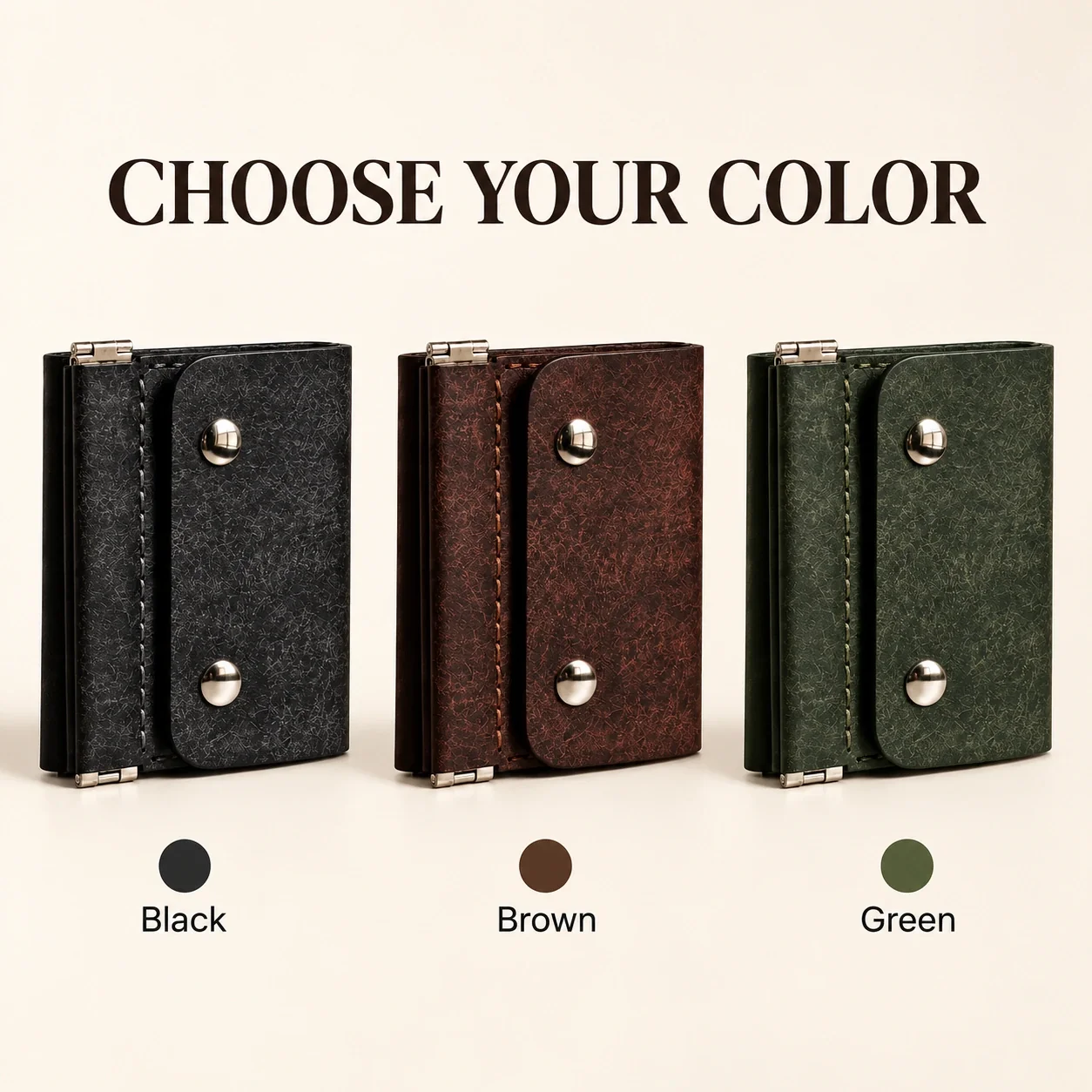 Black, brown, and green wallet color choices