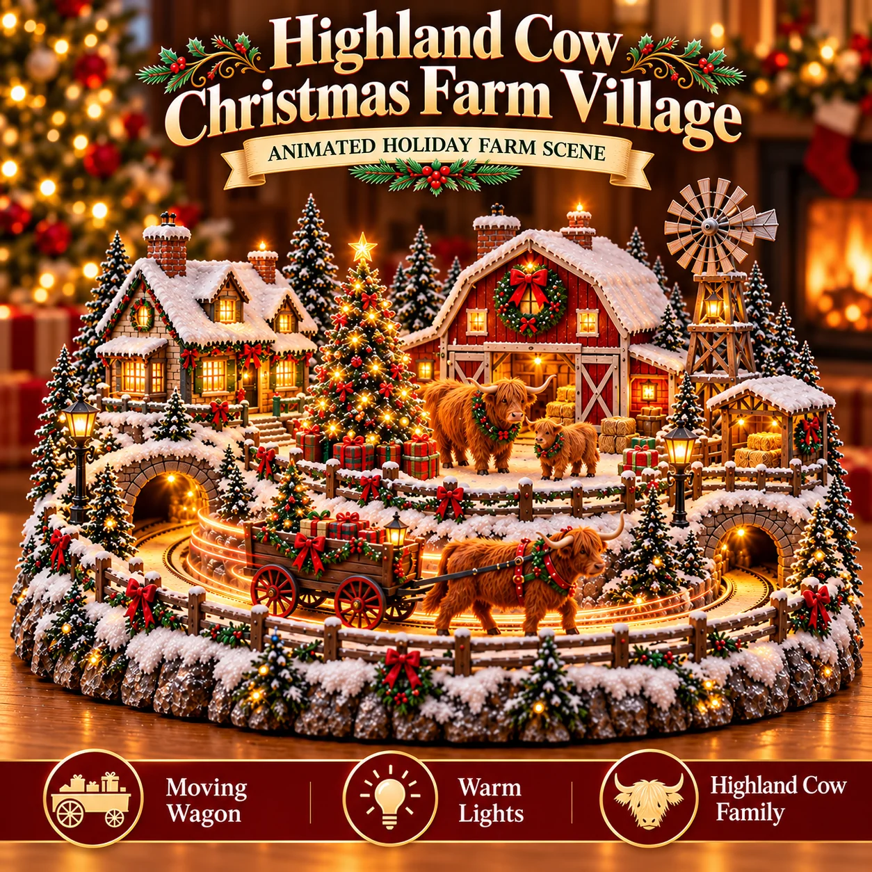 Highland Cow Christmas Farm Village