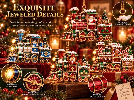 Detailed Gold-Tone Christmas Train Ornament Artwork