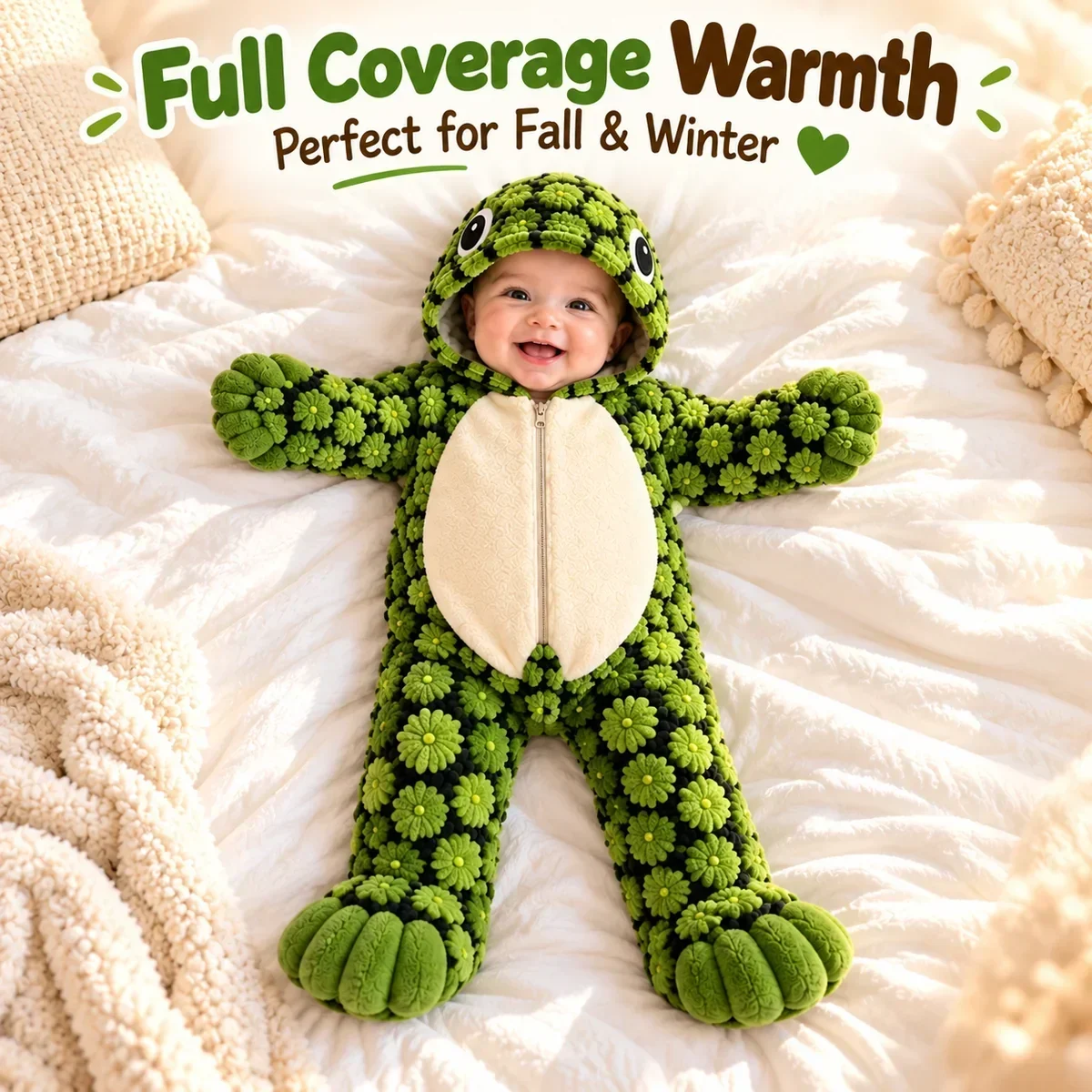 Full-length turtle baby onesie