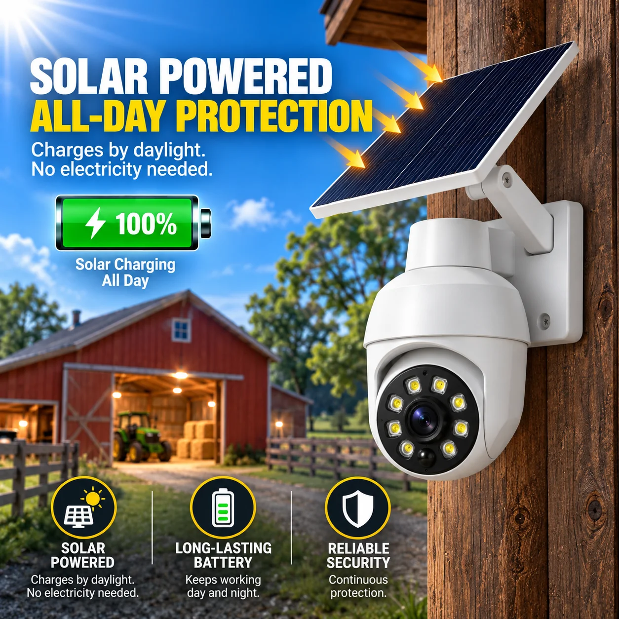 Outdoor solar light charging and nighttime illumination
