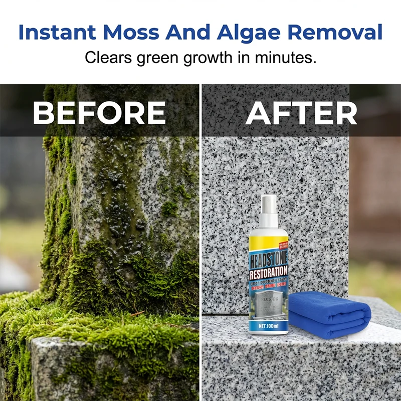 Moss and algae removal from headstone