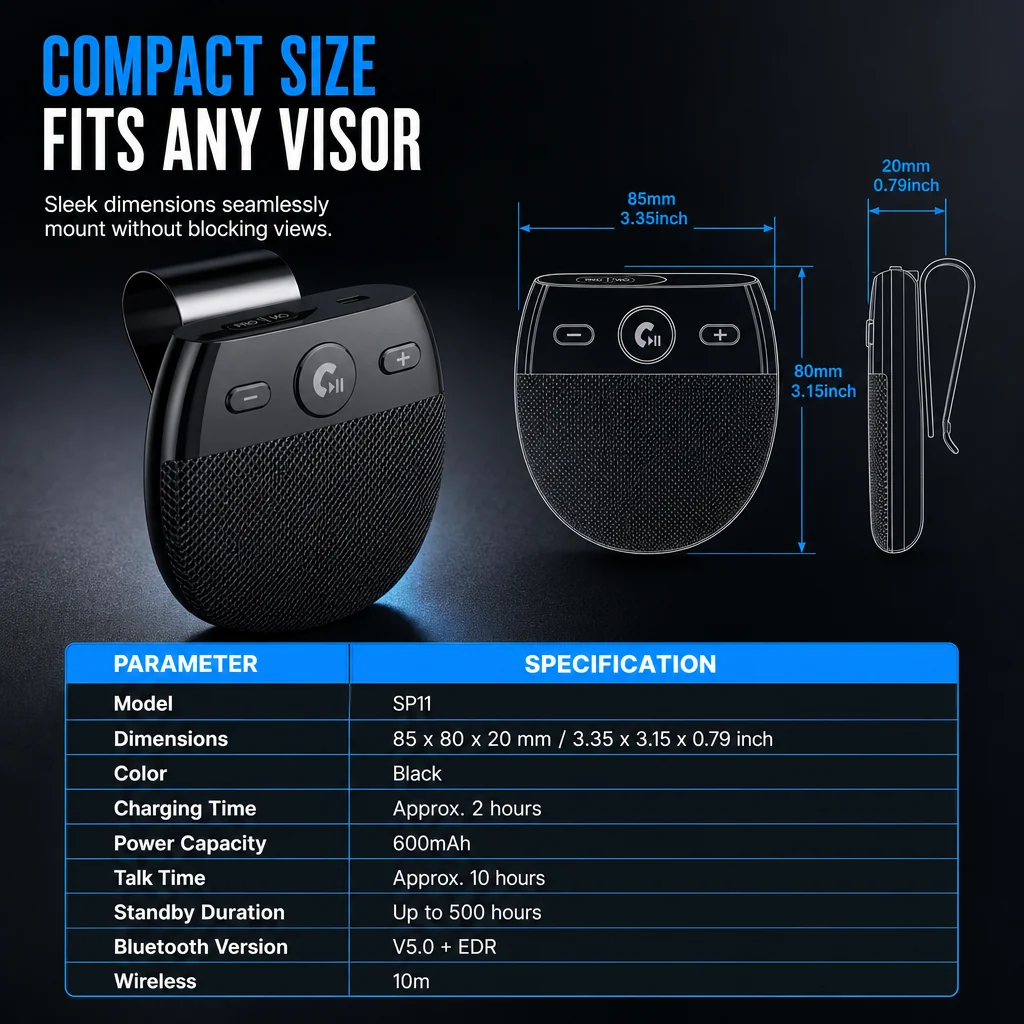 Compact Positioning | 🚗 SP11 Bluetooth Sun Visor Speakerphone