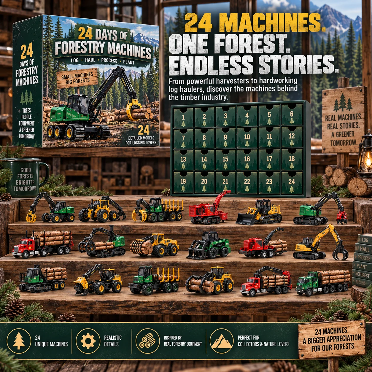 24 forestry machines miniature logging equipment collection
