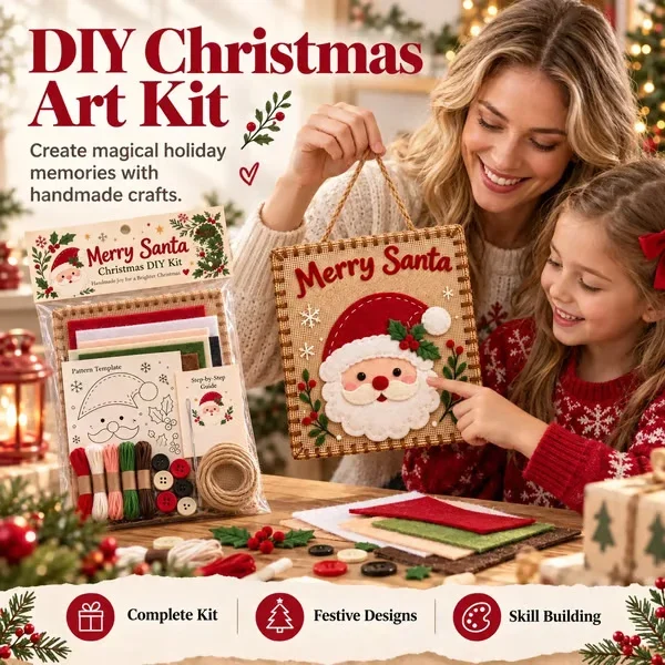 Christmas DIY button embroidery craft kit designs