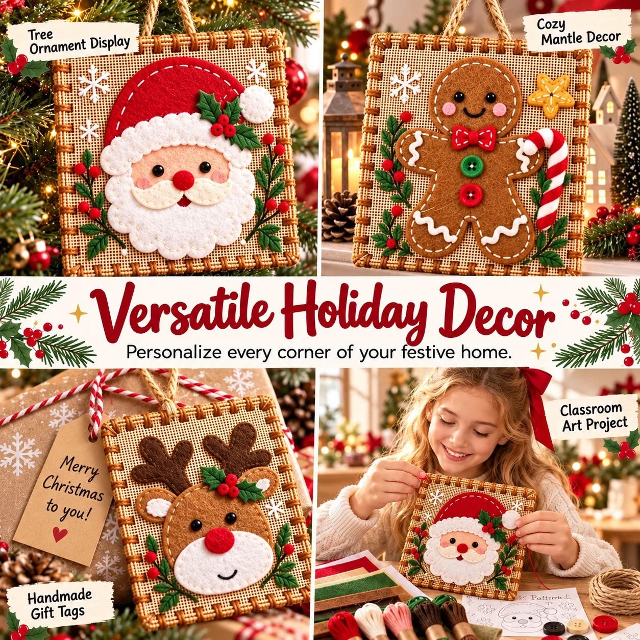 Finished Christmas DIY button embroidery decoration