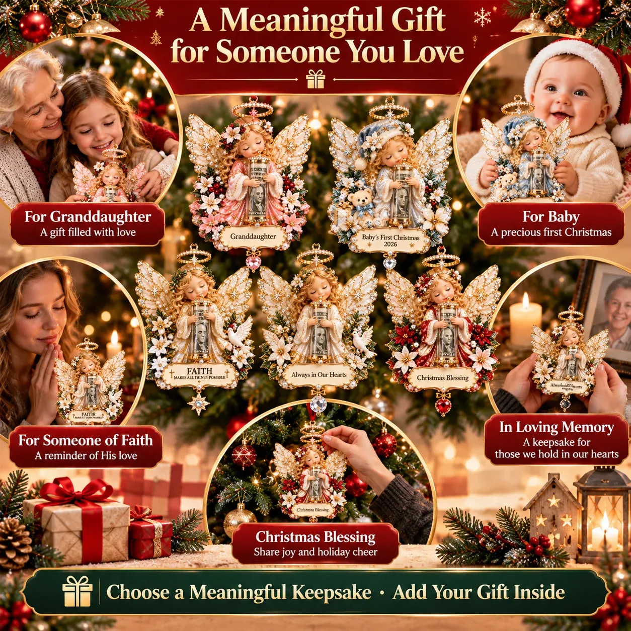 Christmas angel money ornament