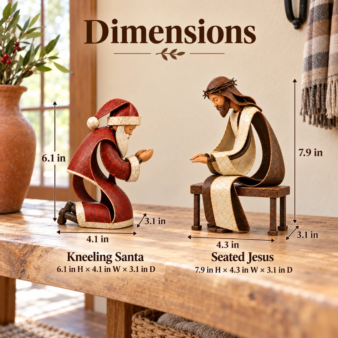 Dimensions of the kneeling Santa and seated Jesus Christmas figurines