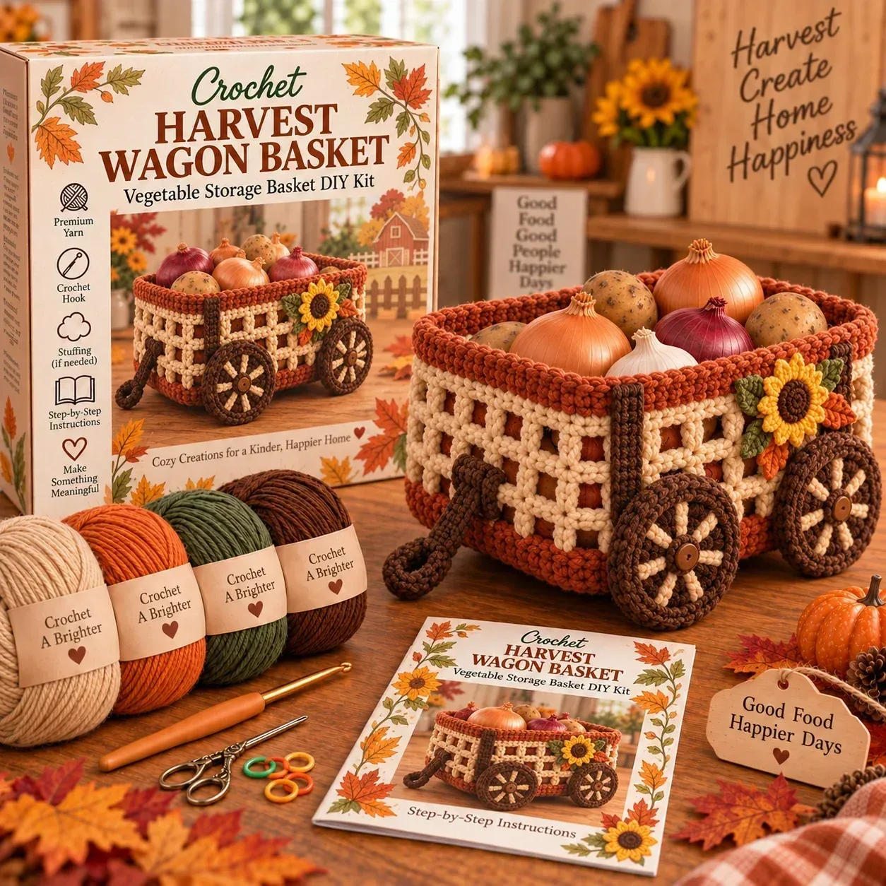 Harvest Wagon Crochet Vegetable Storage Basket