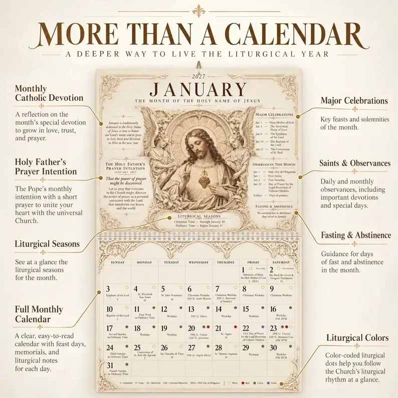 Artwork and details of the 2027 Catholic calendar