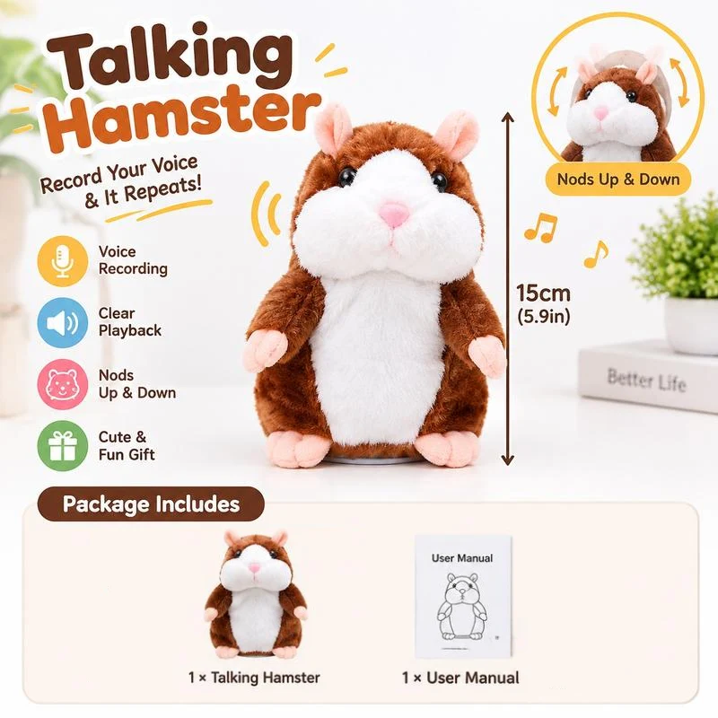 Talking hamster size and package