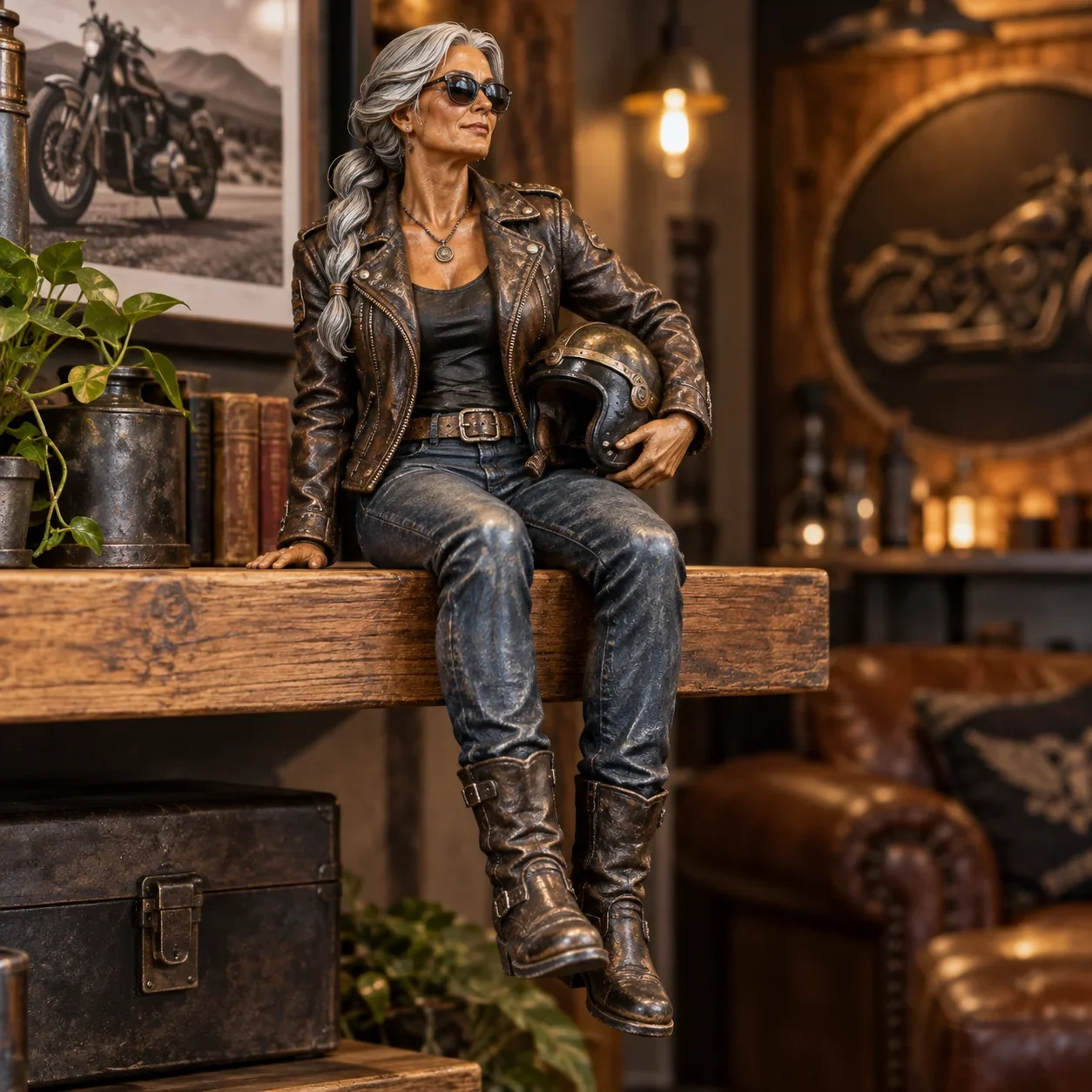 Old Biker Soul women rider shelf sitter figurines