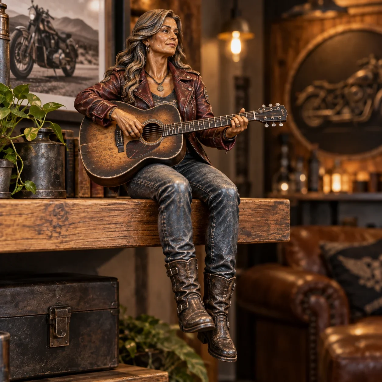 Old biker soul women shelf sitter detail