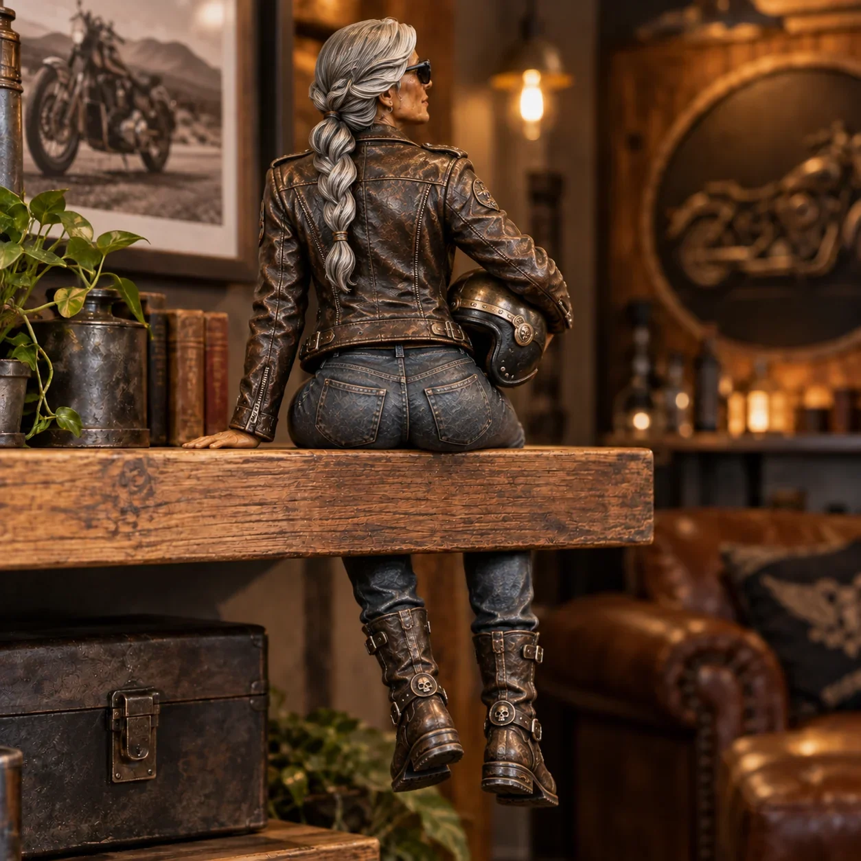 Old biker soul women shelf sitter detail