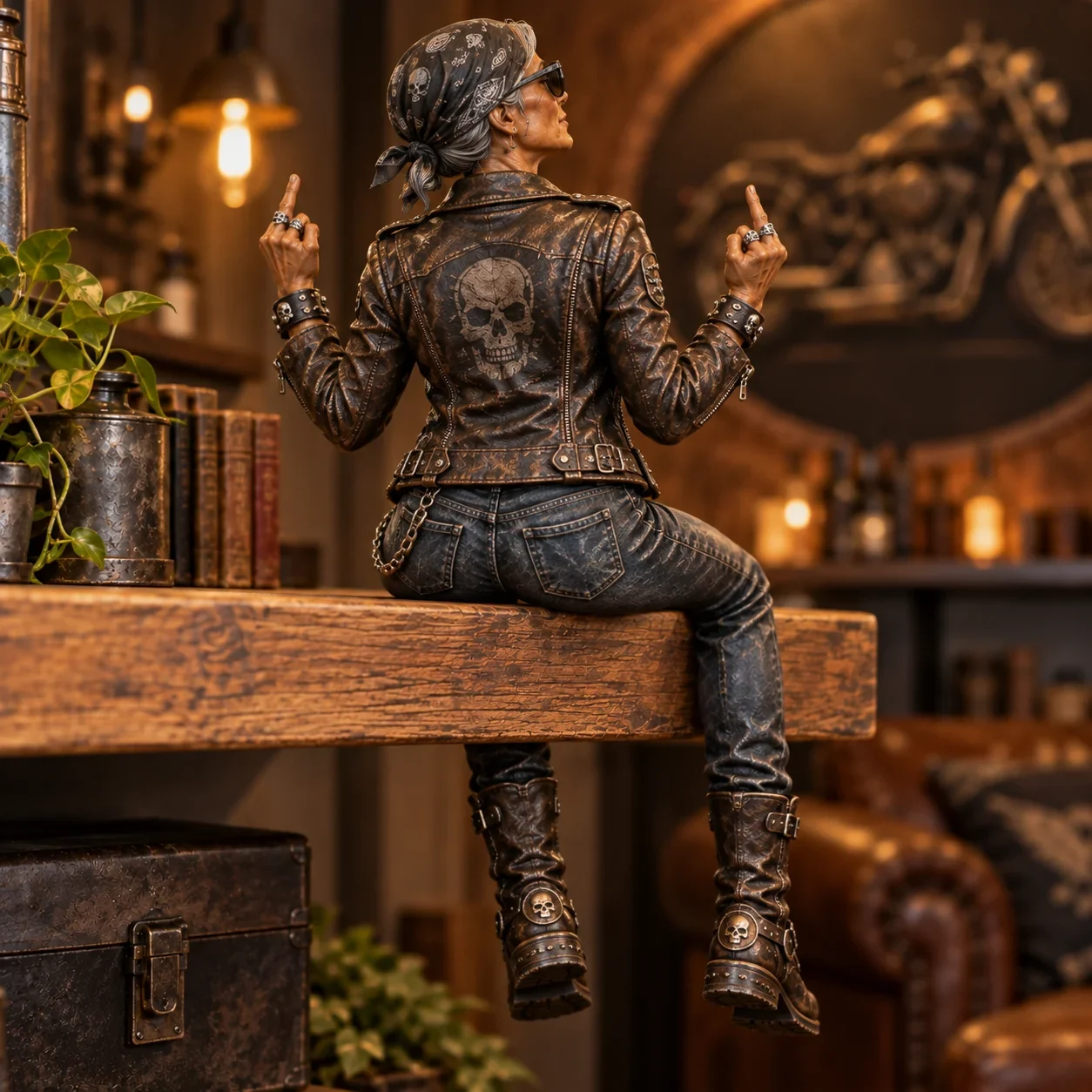 Old biker soul women shelf sitter detail