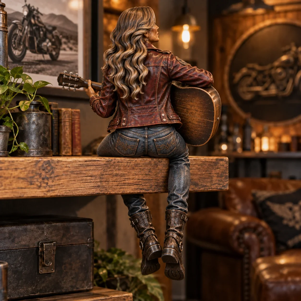 Old biker soul women shelf sitter detail