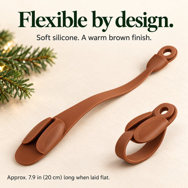 Warm brown flexible silicone garland strap shown open and fastened