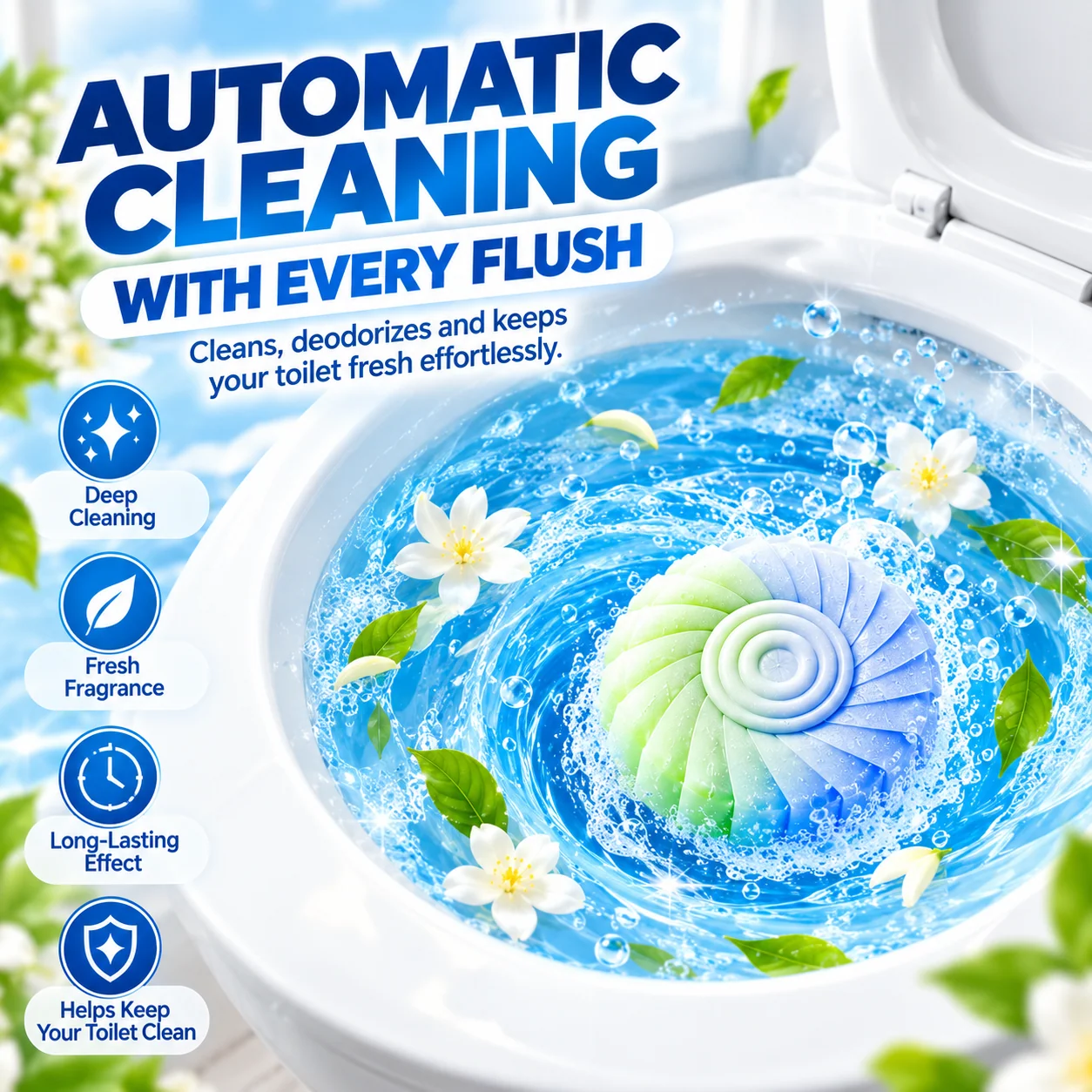 Toilet bowl cleaning and freshness illustration