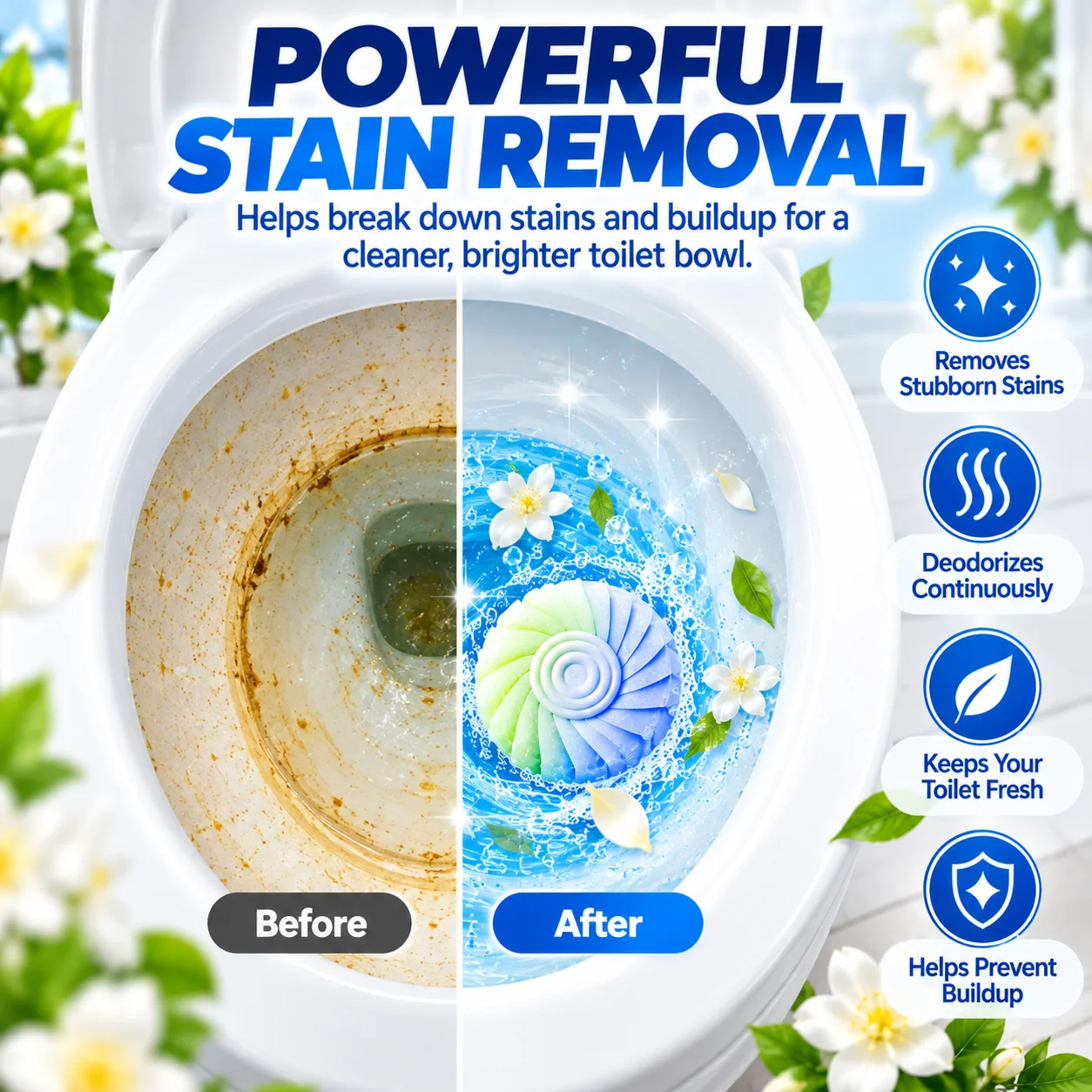 Spiral cleaning blocks compared with conventional toilet cleaning products