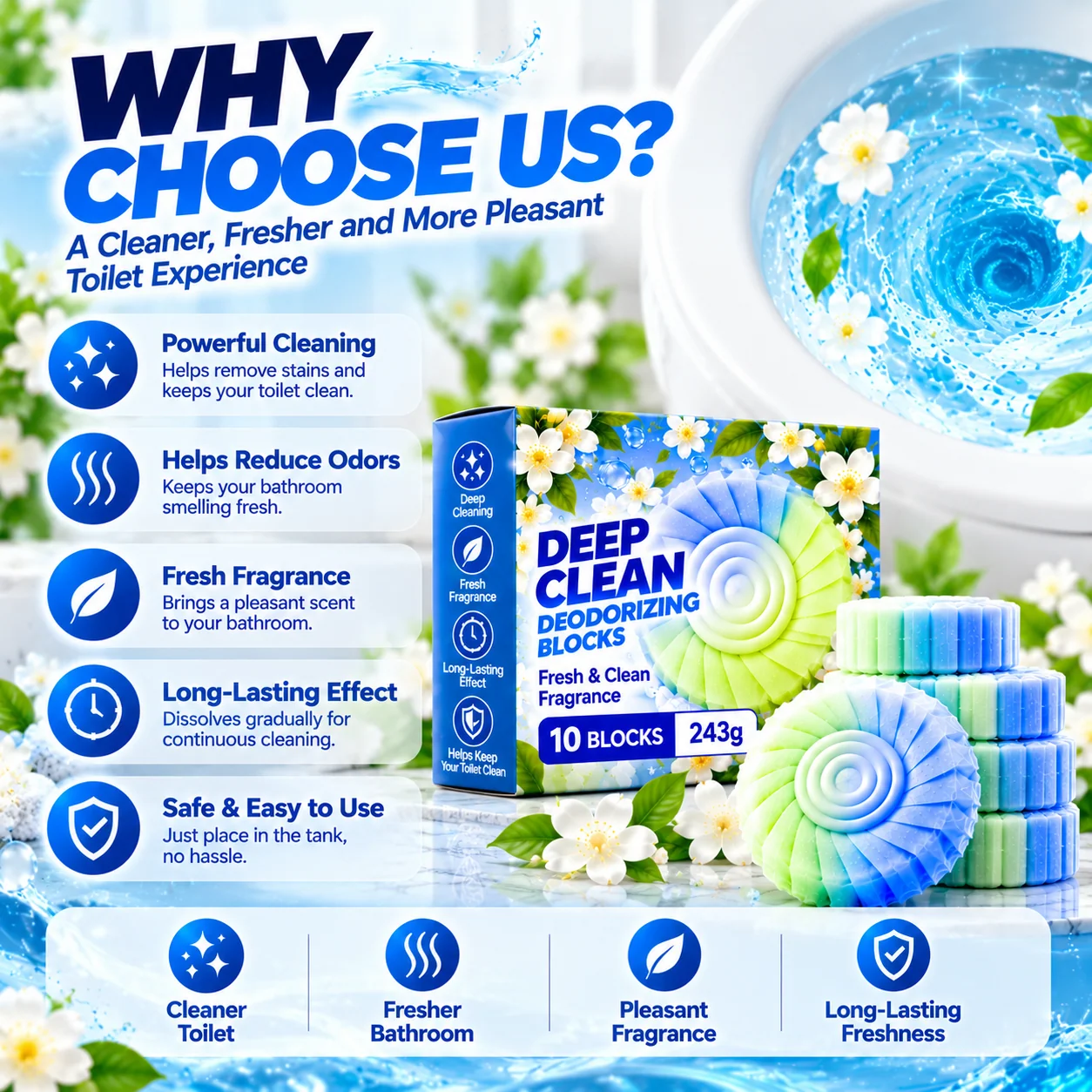 Ten toilet cleaning blocks per package