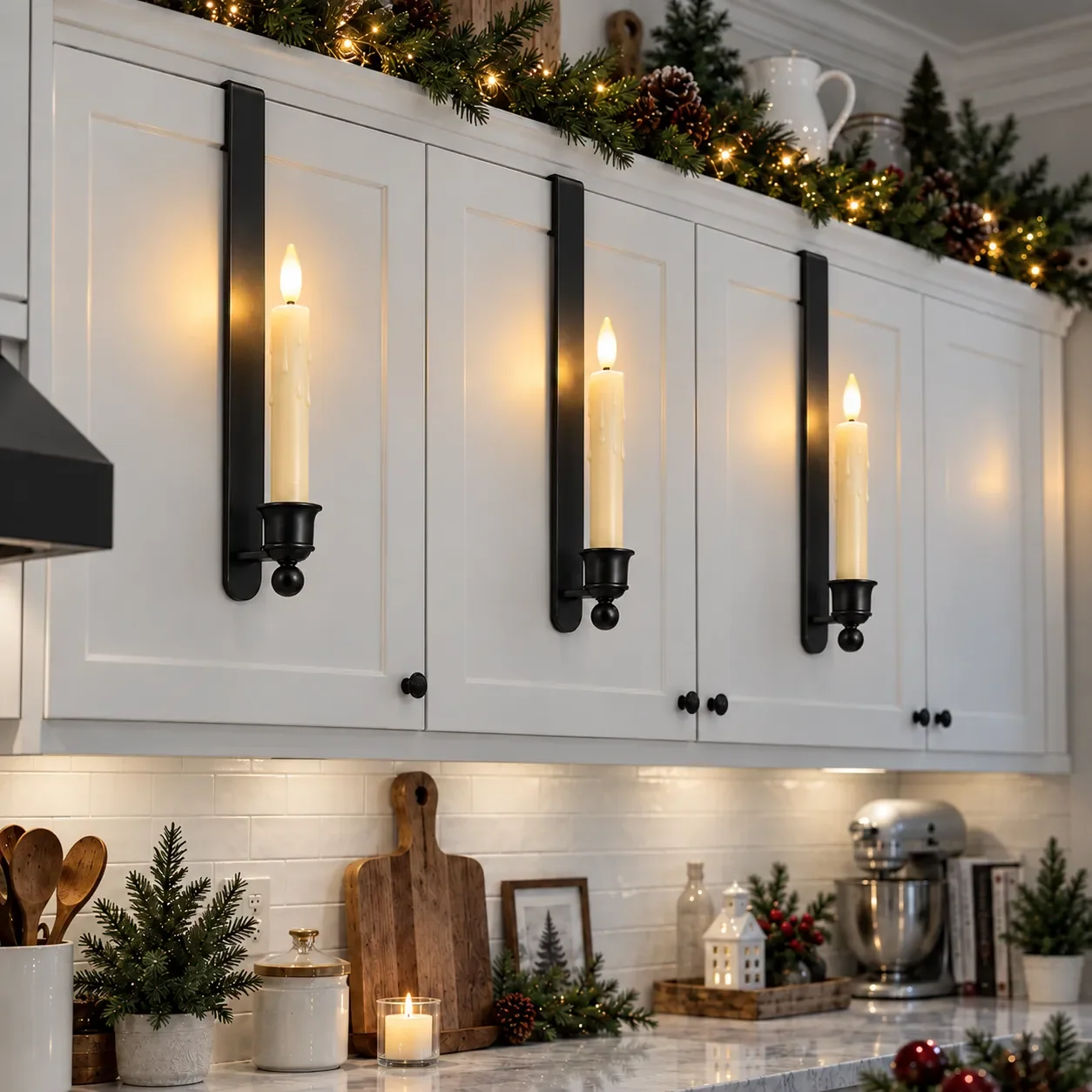 Christmas kitchen cabinet candle decorations