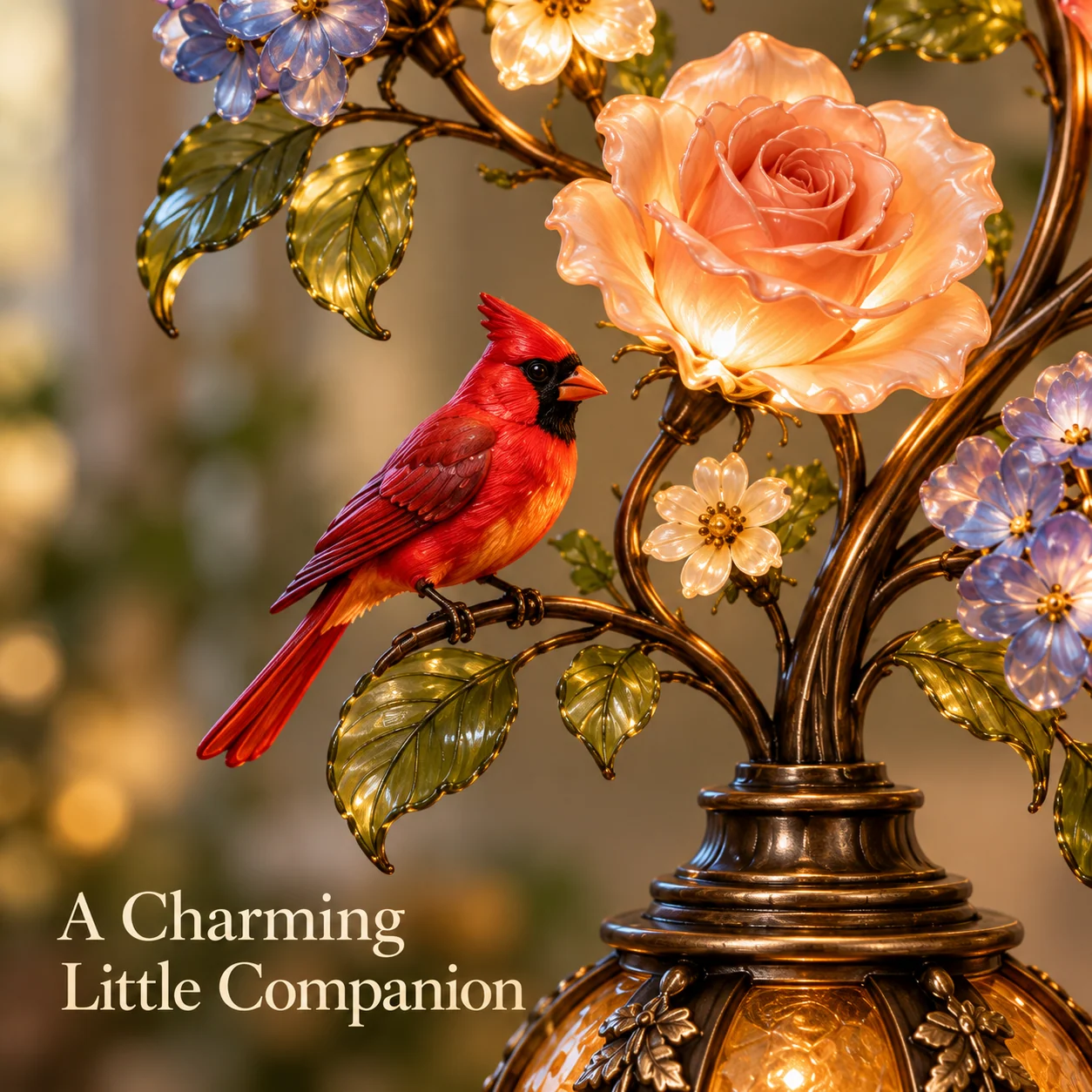Vintage cardinal rose lamp displayed in home