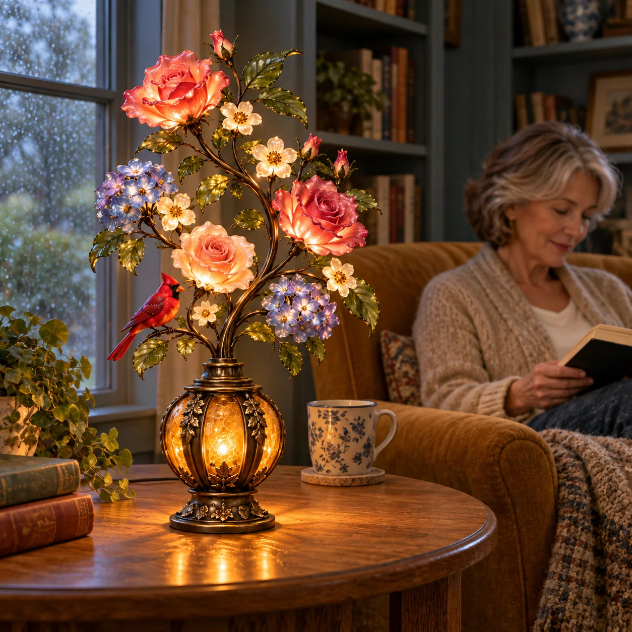 Eternal Bloom table lamp glowing warmly