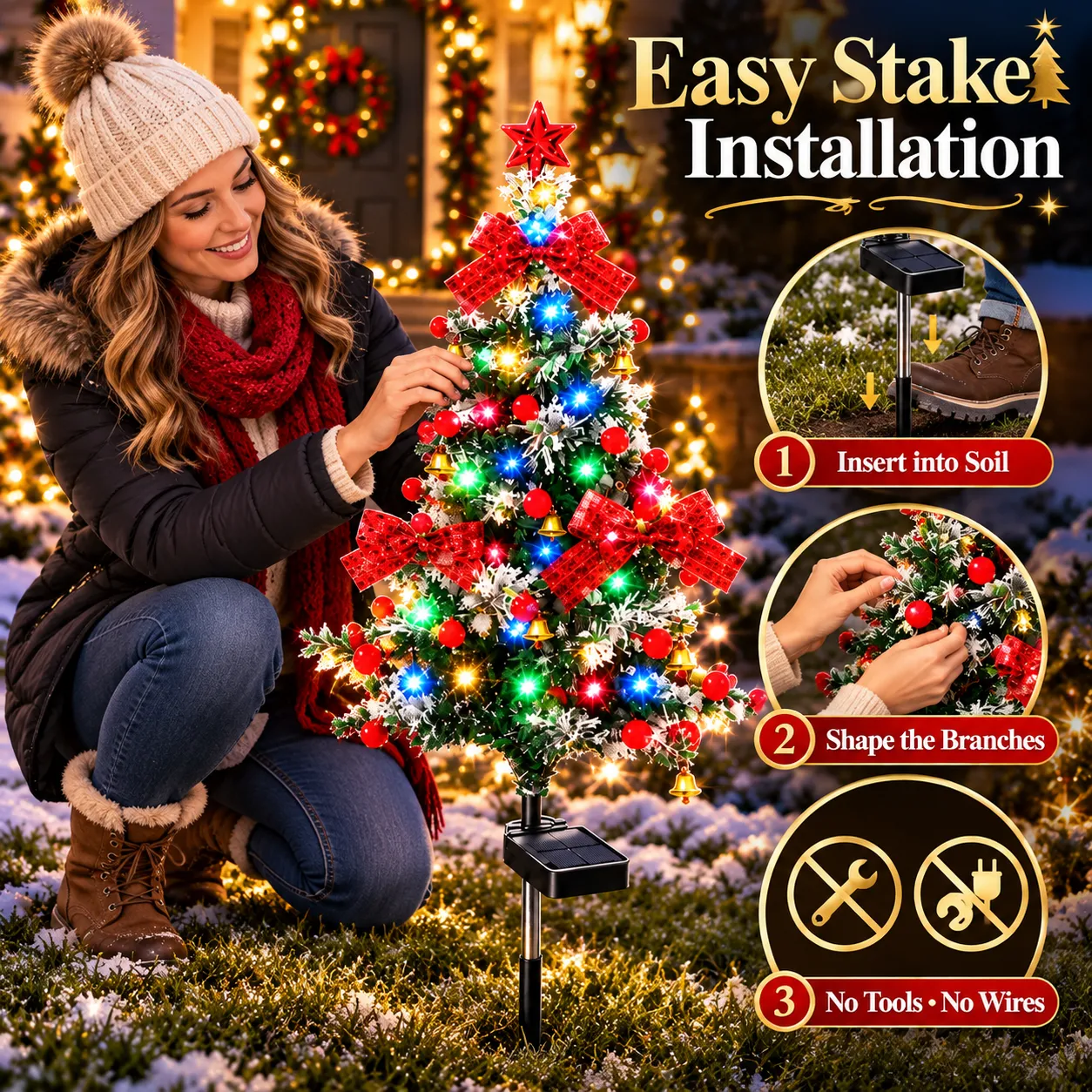Solar cedar Christmas tree feature overview