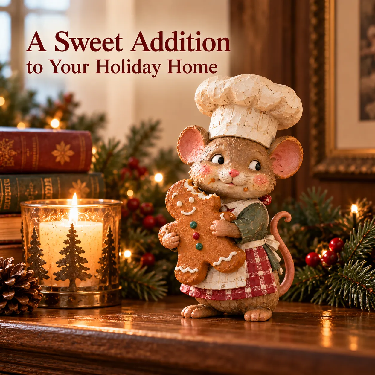 Whimsical mouse baker Christmas decoration detail
