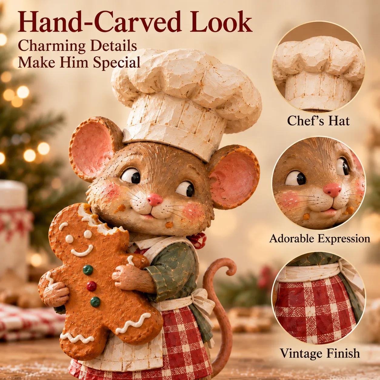 Gingerbread mouse baker figurine detail view