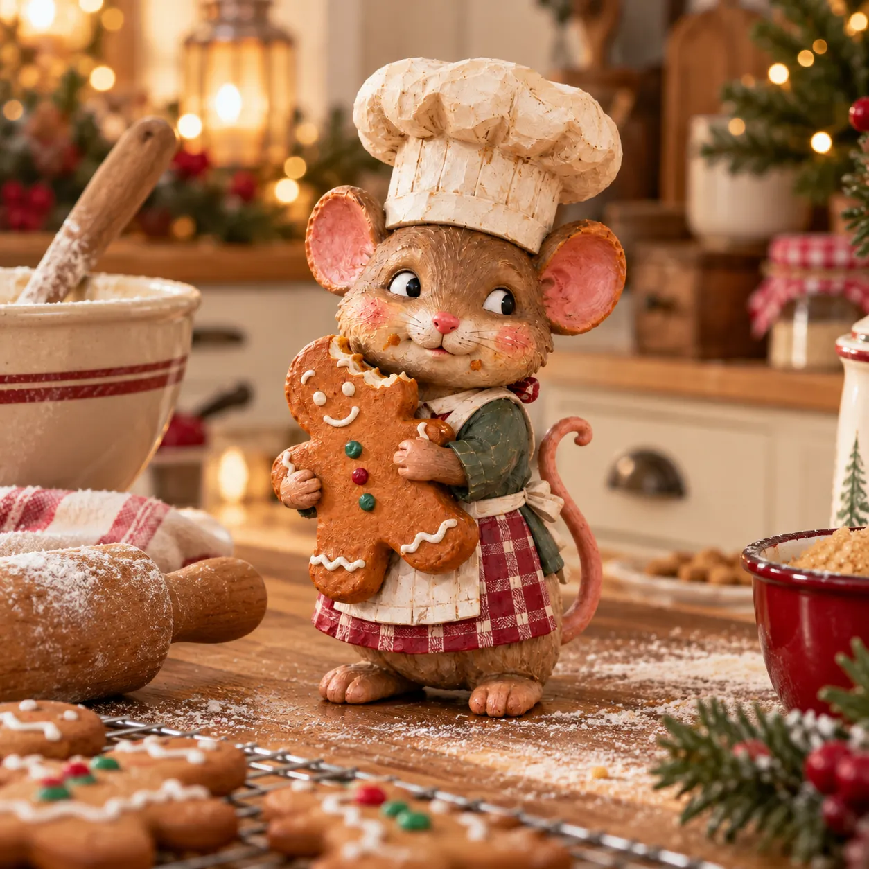 Gingerbread mouse baker figurine with festive character details